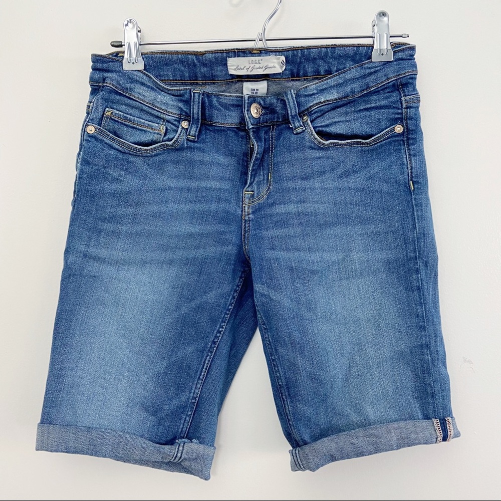 H&M LOGG Blue Denim Jean Shorts Cutoffs Size 28